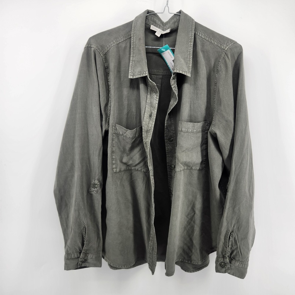 Pale Sky Women's Green Large Solid Roll Tab Jeannie Utility Shirt